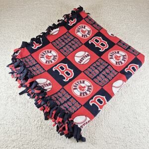 Boston Red Sox Double Fleece Throw Blanket Handmade 48x48 Red Navy Blue Large